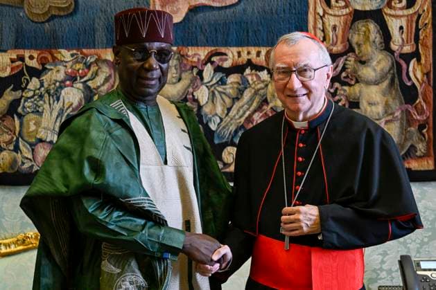 VATICAN - POPE LEO XIV RECEIVES IN PRIVATE AUDIECE THE PRESENTATION PF THE LETTERS OF CREDENCE BY HIS EXCELLECY MR PAUL ADIKWU OGA AT THE VATICAN- 2026 8 24 Italy , Roma , Vatican, 2026 8 24 Cardinal Pietro Parolin receives in private audience The Presentation of the Letters of Credence by His Excellency Mr. Paul Adikwu Oga, Ambassador of the Federal Republic of Nigeria at the Vatican EDITORIAL USE ONLY - NO BOOKS Copyright: xVATICANxMEDIAx