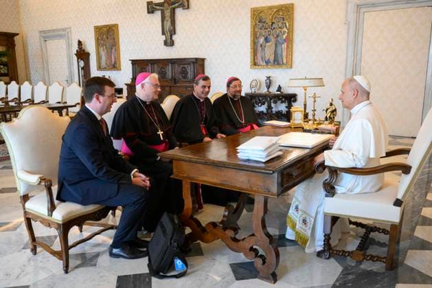 VATICAN - POPE LEO XIV RECEIVES IN PRIVATE AUDIECE BELGIAN BISHOP S CONFERENCE AT THE VATICAN- 2026 8 24 Italy , Roma , Vatican, 2026 8 24 Pope Leo XIV receives in private audience Belgian Bishops Conference at the Vatican EDITORIAL USE ONLY - NO BOOKS Copyright: xVATICANxMEDIAx