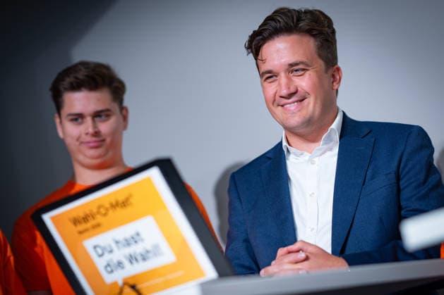 Lukas Krieger, CDU, während der Präsentation des Wahl-o-Maten;Wahl-o-Mat zur Berliner Landeswahl 2026 geht online - Vorstellung des Wahl-o-Maten, Berlin Berlin Deutschland Berliner Landeszentrale für pol *** Lukas Krieger (CDU) during the presentation of the Wahl o Maten for the 2026 Berlin state election; online presentation of the Wahl o Maten, Berlin, Berlin, Germany, Berlin State Office for Pol