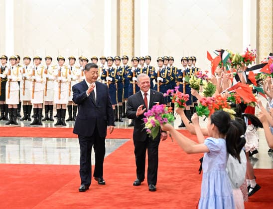 (260824) -- BEIJING, Aug. 24, 2026 -- Chinese President Xi Jinping holds a welcome ceremony for King of the Hashemite Kingdom of Jordan Abdullah II ibn Al Hussein in the Northern Hall of the Great Hall of the People prior to their talks in Beijing, capital of China, Aug. 24, 2026. Xi held talks with King Abdullah II, who is on a state visit to China, in Beijing on Monday. ) CHINA-BEIJING-XI JINPING-JORDAN-KING-TALKS (CN) ShenxHong 