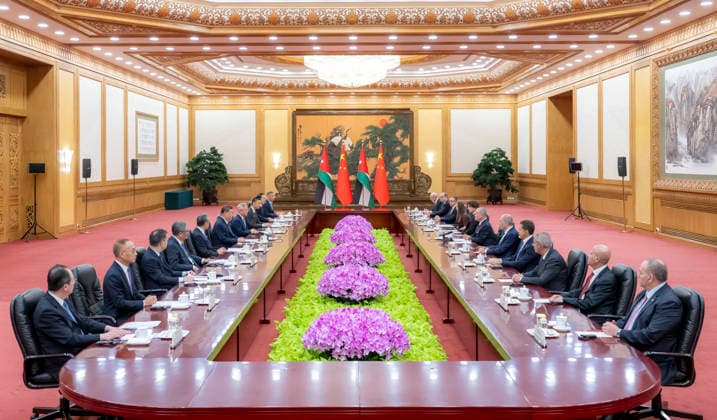 (260824) -- BEIJING, Aug. 24, 2026 -- Chinese President Xi Jinping holds talks with King of the Hashemite Kingdom of Jordan Abdullah II ibn Al Hussein, who is on a state visit to China, at the Great Hall of the People in Beijing, capital of China, Aug. 24, 2026. ) CHINA-BEIJING-XI JINPING-JORDAN-KING-TALKS (CN) ZhaixJianlan 