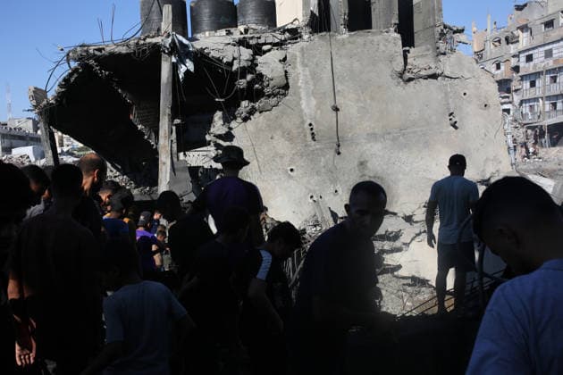 Palestinians Gather at Water Desalination Plant After Israeli Strike Palestinians gather at the site of an Israeli strike that targeted a water desalination plant in the Sheikh Radwan neighborhood of Gaza City, on August 24, 2026, as Civil Defense crews work to extinguish a fire that broke out at the site following the strike. Photo by Mohammed Salha apaimages Gaza Gaza Strip Palestinian Territory 240826_Gaza_MS_00(25) Copyright: xapaimagesxMohammedxSalhax xapaimagesx