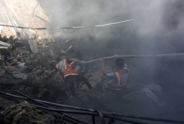 Palestinians Gather at Water Desalination Plant After Israeli Strike Palestinians gather at the site of an Israeli strike that targeted a water desalination plant in the Sheikh Radwan neighborhood of Gaza City, on August 24, 2026, as Civil Defense crews work to extinguish a fire that broke out at the site following the strike. Photo by Mohammed Salha apaimages Gaza Gaza Strip Palestinian Territory 240826_Gaza_MS_00(33) Copyright: xapaimagesxMohammedxSalhax xapaimagesx
