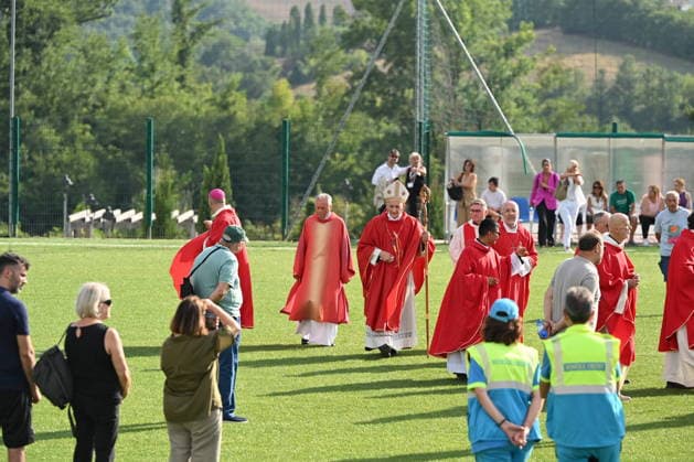 IPA87766454 - Amatrice, Central Italy Earthquake: Cardinal Matteo Zuppi in Amatrice for the ceremony marking the tenth anniversary  Copyright: xGianlucaxVannicellix xGianlucaxVannicellix 87766454