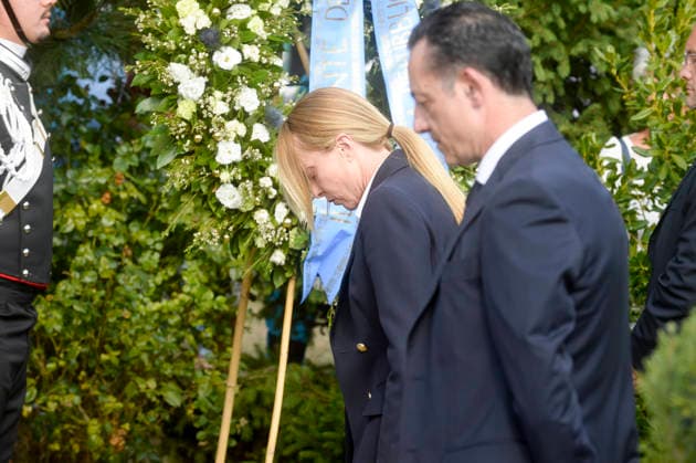 IPA87767522 - Amatrice: A ceremony commemorating the victims of the August 2016 earthquake; pictured: Giorgia Meloni  Copyright: xSTEFANOxCAROFEIx xSTEFANOxCAROFEIx xFOTOGRAMMAx 87767522