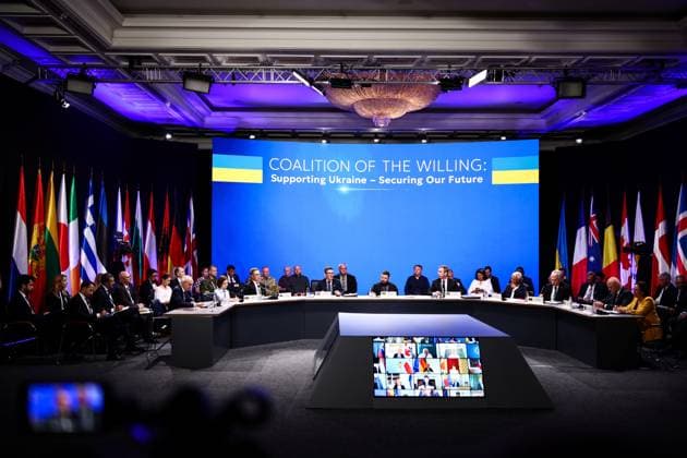 Coalition of the Willing Meeting in Ukraine (From L) Luxembourg s Prime Minister Luc Frieden, Moldova s President Maia Sandu, Finland s President Alexander Stubb, Britain s Prime Minister Andy Burnham, Ukraine s President Volodymyr Zelensky, Ukraine s Prime Minister Sergiy Koretsky, EU Council President Antonio Costa, Lithuania s President Gitanas Nauseda, Latvia s Prime Minister Andris Kulbergs and Sweden s Foreign Minister Maria Malmer Stenergard attend the Coalition of the Willing meeting, in Kyiv on August 24, 2026. The United Kingdom will keep providing defence aid to Ukraine despite Russia s threats, Prime Minister Andy Burnham said on August 24, 2026 on a visit to Kyiv where allies gathered to discuss support. Air defence supplies a  Copyright: xHENRYxNICHOLLSx xPAxROTAx-xB68x xAvalonx 1128227075