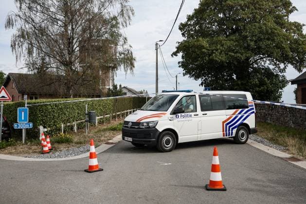 Police forces pictured inside a large security perimeter was set by police around Onhaye soccer club, Monday 24 August 2026, in Onhaye. Public prosecutor office confirmed a dead body was found but no more information so far.  BRUNOxFAHY 184188281