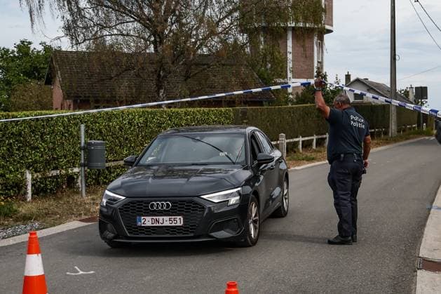 Police forces pictured inside a large security perimeter was set by police around Onhaye soccer club, Monday 24 August 2026, in Onhaye. Public prosecutor office confirmed a dead body was found but nothing more so far.  BRUNOxFAHY 184188269