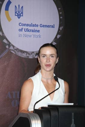 NEW YORK, NY - AUGUST 24: Elina Svitolina lights the Empire State Building in honor of Ukrainian Independence Day in partnership with the Consulate General of Ukraine on August 24, 2026 in in New York City. Copyright: xRWx