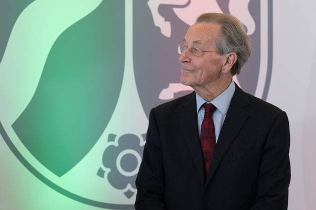 24.08.2026. Düsseldorf. Franz Müntefering bei der Verleihung des Verdienstordens des Landes Nordrhein-Westfalen anlässlich des 80. Landesgeburtstages. Düsseldorf Staatskanzlei Nordrhein-Westfalen Deutschland *** August 24, 2026, Düsseldorf: Franz Müntefering at the ceremony to award the Order of Merit of the State of North Rhine-Westphalia on the occasion of the state’s 80th anniversary. Düsseldorf, State Chancellery of North Rhine-Westphalia, Germany