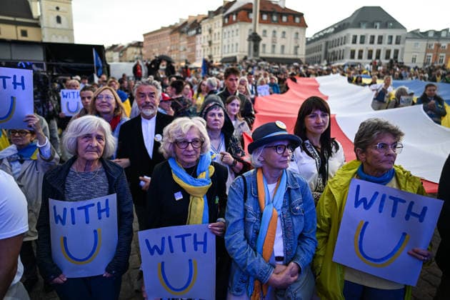 Ukrainian Independence day celebrations in Poland WARSAW, POLAND - AUGUST 24: Members of the Ukrainian diaspora and Poles participate in a demonstration celebrating the Ukrainian Independence day in Warsaw, Poland on August 24, 2026. Omar Marques Anadolu Warsaw Poland. Editorial use only. Please get in touch for any other usage.  Copyright: x2026xAnadoluxOmarxMarquesx