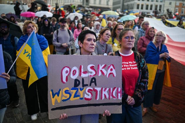 Ukrainian Independence day celebrations in Poland WARSAW, POLAND - AUGUST 24: Members of the Ukrainian diaspora and Poles participate in a demonstration celebrating the Ukrainian Independence day in Warsaw, Poland on August 24, 2026. Omar Marques Anadolu Warsaw Poland. Editorial use only. Please get in touch for any other usage.  Copyright: x2026xAnadoluxOmarxMarquesx