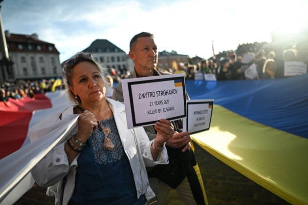 Ukrainian Independence day celebrations in Poland WARSAW, POLAND - AUGUST 24: Members of the Ukrainian diaspora and Poles participate in a demonstration celebrating the Ukrainian Independence day in Warsaw, Poland on August 24, 2026. Omar Marques Anadolu Warsaw Poland. Editorial use only. Please get in touch for any other usage.  Copyright: x2026xAnadoluxOmarxMarquesx