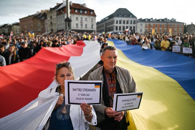 Ukrainian Independence day celebrations in Poland WARSAW, POLAND - AUGUST 24: Members of the Ukrainian diaspora and Poles participate in a demonstration celebrating the Ukrainian Independence day in Warsaw, Poland on August 24, 2026. Omar Marques Anadolu Warsaw Poland. Editorial use only. Please get in touch for any other usage.  Copyright: x2026xAnadoluxOmarxMarquesx