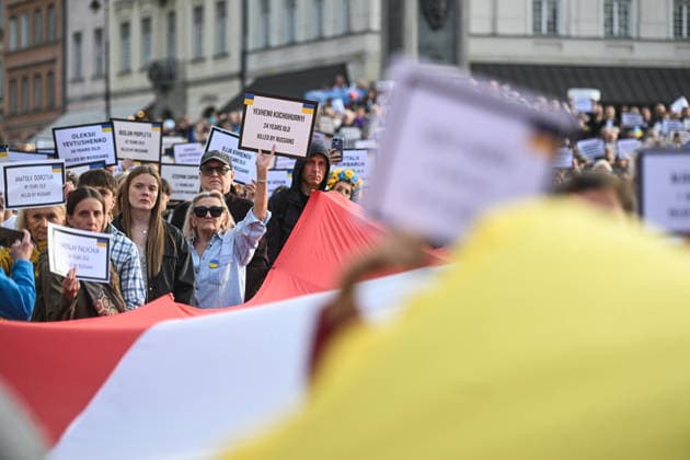 Ukrainian Independence day celebrations in Poland WARSAW, POLAND - AUGUST 24: Members of the Ukrainian diaspora and Poles participate in a demonstration celebrating the Ukrainian Independence day in Warsaw, Poland on August 24, 2026. Omar Marques Anadolu Warsaw Poland. Editorial use only. Please get in touch for any other usage.  Copyright: x2026xAnadoluxOmarxMarquesx