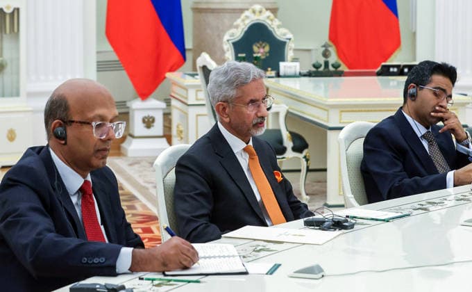 RECORD DATE NOT STATED Russian President Vladimir Putin receives EAM S Jaishankar at the Kremlin Moscow Russia , Aug 24 (ANI): External Affairs Minister S Jaishankar during a meeting with Russian President Vladimir Putin (unseen) at the Kremlin, in Moscow on Monday. (@mfa_russia X ANI Photo) Moscow Russia Copyright: xANIx ANI_20260824414