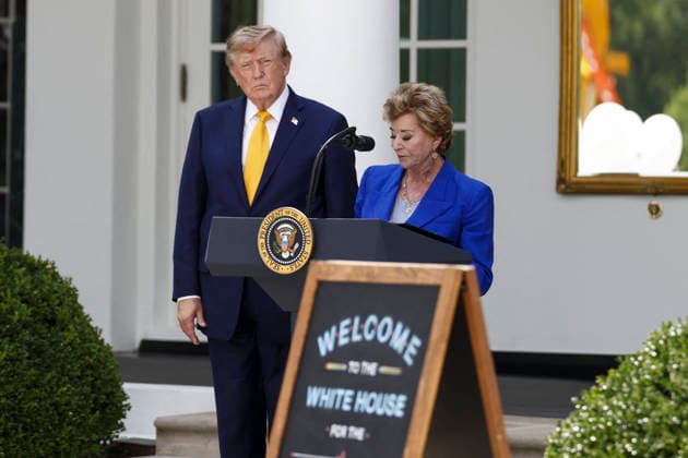 White House Coverage US President Donald Trump listens as Secretary of Education Linda McMahon delivers remarks during an education event in the Rose Garden of the White House in Washington DC, USA, 24 August 2026. President Trump and Secretary McMahon highlighted the administration’s school choice program as the new academic year begins. WASHINGTON DISTRICT OF COLUMBIA United States  Copyright: xPool ABACAx