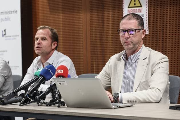David Rimaux(Missing Persons Service) and Etienne Gaublomme pictured during a press conference of Namur public prosecutor office, Monday 24 August 2026, in Namur justice palace. Earlier today a body was found in Onhaye. It is possible that the body found today is that of five-year-old TymÃ o, who has been missing since Saturday 17 June along with his father, B. Brigou. The father™s car had been found in the car park of the Onhaye football club.  BRUNOxFAHY 184197811