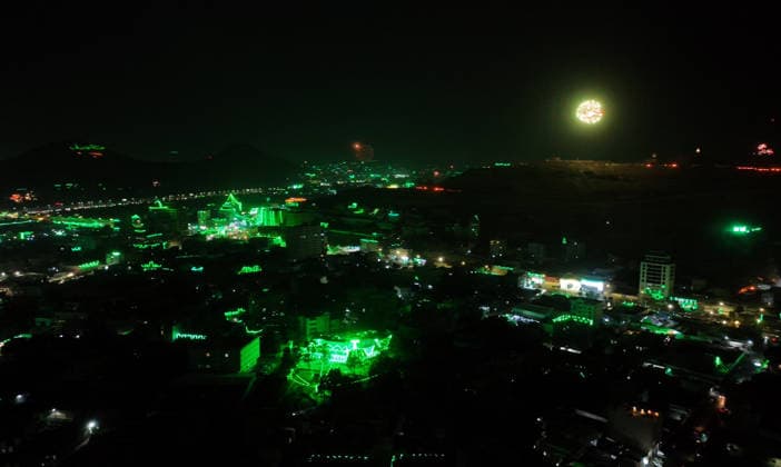 Mawlid al-Nabi in Yemen SANA A, YEMEN - AUGUST 24: Fireworks illuminate the night sky over Sana a, Yemen, during celebrations marking Mawlid an-Nabi, the birth of the Prophet Muhammad, on August 24, 2026. Across the capital, historic mosques, public squares, and city streets were illuminated with vibrant green lights as residents gathered to watch coordinated fireworks displays celebrating the religious occasion. Mohammed Hamoud Anadolu Sana a Yemen. Editorial use only. Please get in touch for any other usage.  Copyright: x2026xAnadoluxMohammedxHamoudx