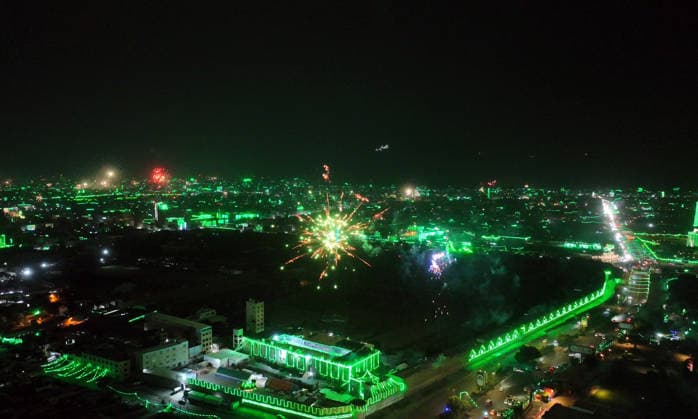 Mawlid al-Nabi in Yemen SANA A, YEMEN - AUGUST 24: Fireworks illuminate the night sky over Sana a, Yemen, during celebrations marking Mawlid an-Nabi, the birth of the Prophet Muhammad, on August 24, 2026. Across the capital, historic mosques, public squares, and city streets were illuminated with vibrant green lights as residents gathered to watch coordinated fireworks displays celebrating the religious occasion. Mohammed Hamoud Anadolu Sana a Yemen. Editorial use only. Please get in touch for any other usage.  Copyright: x2026xAnadoluxMohammedxHamoudx