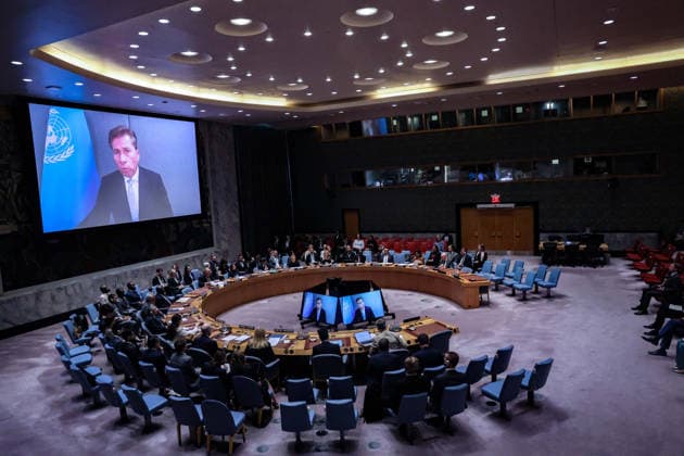 August 24, 2026, New York, New York, United States: A wide view of the Security Council chamber during a meeting on Ukraine held on UkraineÃ¢â‚¬â ¢s Independence Day, as TOM FLETCHER, United Nations Under-Secretary-General for Humanitarian Affairs and Emergency Relief Coordinator, briefs remotely. FLETCHER highlighted rising civilian casualties and the increasing use of drones against civilians, warning that July was the deadliest month for Ukrainian civilians in more than four years. New York United States - ZUMAo116 20260824_znp_o116_058 Copyright: xBiancaxOterox