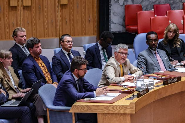 August 24, 2026, New York, New York, United States: ANDRII MELNYK, Permanent Representative of Ukraine to the United Nations, addresses the Security Council during a meeting on Ukraine held on UkraineÃ¢â‚¬â ¢s Independence Day. MELNYK called for stronger air defences and increased international pressure on Russia, while criticising the CouncilÃ¢â‚¬â ¢s failure to halt attacks against Ukrainian civilians. New York United States - ZUMAo116 20260824_znp_o116_071 Copyright: xBiancaxOterox