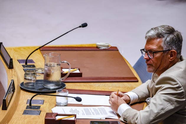 August 24, 2026, New York, New York, United States: ANDRII MELNYK, Permanent Representative of Ukraine to the United Nations, listens with hands together during a Security Council meeting on Ukraine held on UkraineÃ¢â‚¬â ¢s Independence Day. MELNYK called for stronger air defences and increased international pressure on Russia, while criticising the CouncilÃ¢â‚¬â ¢s failure to halt attacks against Ukrainian civilians. New York United States - ZUMAo116 20260824_znp_o116_073 Copyright: xBiancaxOterox