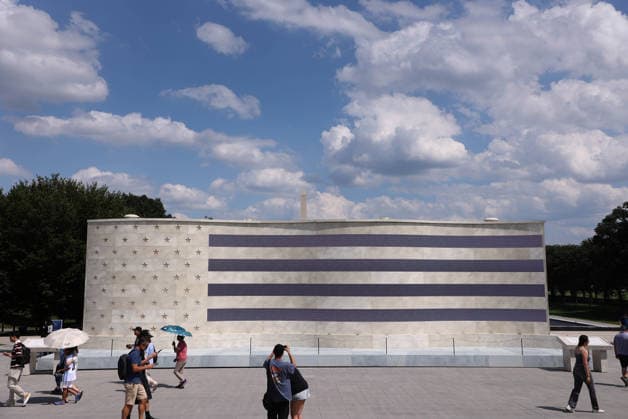 August 24, 2026, Washington, District Of Columbia, USA: The National Military Monument near the Lincoln Memorial in Washington, DC, USA, on August 24, 2026. As part of the American 250 celebrations, the National Military Monument, which emulates stone, displays the names of 41 million U.S. service members on the screen. Washington USA - ZUMAs337 20260824_znp_s337_017 Copyright: xGentxShkullakux