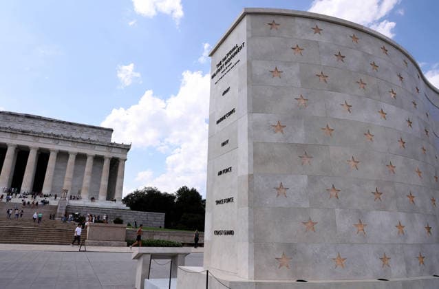 August 24, 2026, Washington, District Of Columbia, USA: The National Military Monument near the Lincoln Memorial in Washington, DC, USA, on August 24, 2026. As part of the American 250 celebrations, the National Military Monument, which emulates stone, displays the names of 41 million U.S. service members on the screen. Washington USA - ZUMAs337 20260824_znp_s337_019 Copyright: xGentxShkullakux