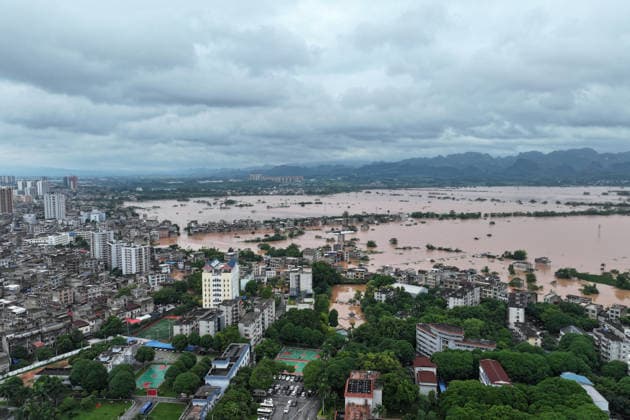 NANNING, CHINA - AUGUST 24: An aerial view shows flooded areas in Ningming County on August 24, 2026 in Nanning, Guangxi Zhuang Autonomous Region of China. Heavy rainfall brought by Typhoon Narra flooded the low-lying areas in south China s Guangxi Zhuang Autonomous Region.  Copyright: xChinaxNewsxServicex 111661873814