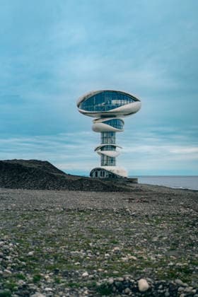 Futuristic spiral architecture on a rocky beach Anaklia, Samegrelo-Zemo Svaneti, Georgia R_YUKI260820E-2106811-01 EDITORIAL USE ONLY ,model released, Symbolfoto ,property released
