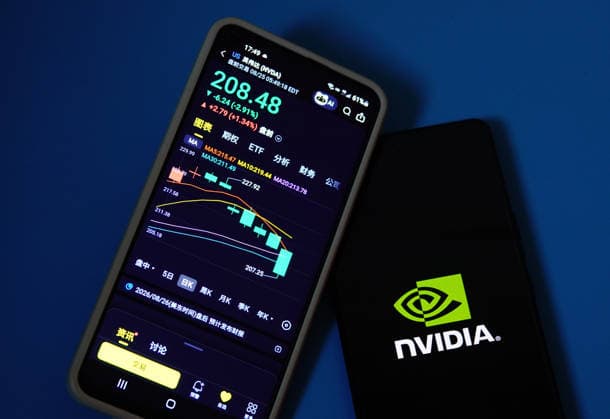 NVIDIA YICHANG, CHINA - AUGUST 25, 2026 - The stock price of NVIDIA displayed on a smartphone with NVIDIA logo displayed in a smartphone in Yichang City, Hubei Province, China on August 25, 2026. Yichang Hubei China  Copyright: xCFOTOx i1787681563294