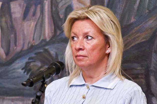 RUSSIA, MOSCOW - AUGUST 25, 2026: Russian Foreign Ministry Spokesperson Maria Zakharova looks on during a press briefing by Russia s Foreign Minister Sergei Lavrov and Archbishop Paul Richard Gallagher, Vatican s Secretary for Relations with States, following their talks at the Reception House of the Russian Foreign Ministry. Sergei Bulkin TASS  96627625