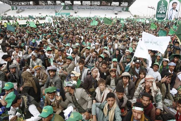 Mawlid al-Nabi in Yemen SANAA, YEMEN - AUGUST 25: Tens of thousands Muslims gathered at Al-Sabeen Square for a celebration marking Mawlid al-Nabi, commemorating the birth of Prophet Muhammad in Sanaa, Yemen on August 25, 2026. Attendees listened to a speech by Houthi leader Abdul-Malik al-Houthi on large screens. Mohammed Hamoud Anadolu Sanaa Yemen. Editorial use only. Please get in touch for any other usage.  Copyright: x2026xAnadoluxMohammedxHamoudx