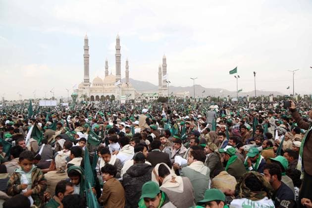Mawlid al-Nabi in Yemen SANAA, YEMEN - AUGUST 25: Tens of thousands Muslims gathered at Al-Sabeen Square for a celebration marking Mawlid al-Nabi, commemorating the birth of Prophet Muhammad in Sanaa, Yemen on August 25, 2026. Attendees listened to a speech by Houthi leader Abdul-Malik al-Houthi on large screens. Mohammed Hamoud Anadolu Sanaa Yemen. Editorial use only. Please get in touch for any other usage.  Copyright: x2026xAnadoluxMohammedxHamoudx