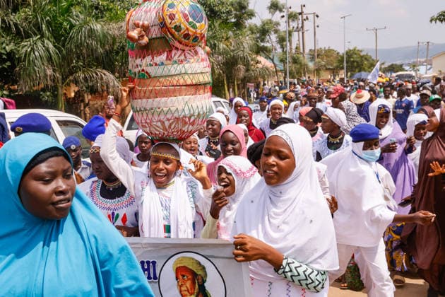 Mawlid al-Nabi in Nigeria ABUJA, NIGERIA - AUGUST 25 : Hundreds of people gather to celebrate Mawlid al-Nabi in colorful attire as they parade through the streets in Abuja, Nigeria on August 25, 2026. Participants wave, offer prayers, and recite hymns to mark the birth of Prophet Muhammad in Nigeria, the most populous Muslim nation in Africa. Emmanuel Osodi Anadolu Abuja Nigeria. Editorial use only. Please get in touch for any other usage.  Copyright: x2026xAnadoluxEmmanuelxOsodix