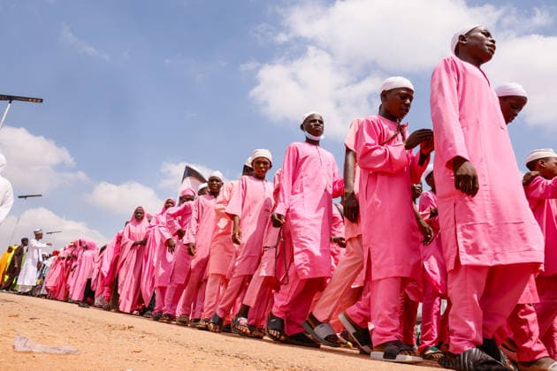 Mawlid al-Nabi in Nigeria ABUJA, NIGERIA - AUGUST 25 : Hundreds of people gather to celebrate Mawlid al-Nabi in colorful attire as they parade through the streets in Abuja, Nigeria on August 25, 2026. Participants wave, offer prayers, and recite hymns to mark the birth of Prophet Muhammad in Nigeria, the most populous Muslim nation in Africa. Emmanuel Osodi Anadolu Abuja Nigeria. Editorial use only. Please get in touch for any other usage.  Copyright: x2026xAnadoluxEmmanuelxOsodix