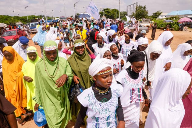 Mawlid al-Nabi in Nigeria ABUJA, NIGERIA - AUGUST 25 : Hundreds of people gather to celebrate Mawlid al-Nabi in colorful attire as they parade through the streets in Abuja, Nigeria on August 25, 2026. Participants wave, offer prayers, and recite hymns to mark the birth of Prophet Muhammad in Nigeria, the most populous Muslim nation in Africa. Emmanuel Osodi Anadolu Abuja Nigeria. Editorial use only. Please get in touch for any other usage.  Copyright: x2026xAnadoluxEmmanuelxOsodix