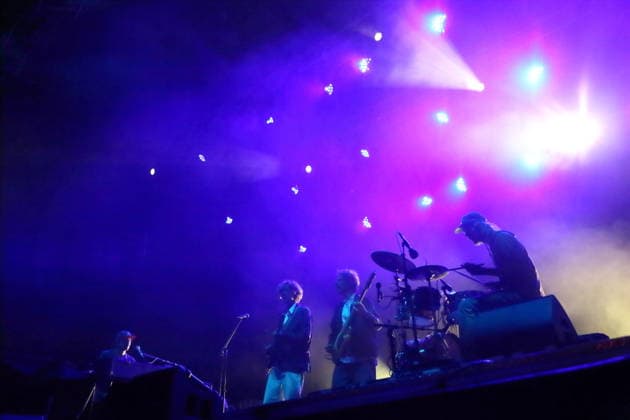 Daniel Nentwig, Erlend Oye, Marcin Öz und Sebastian Maschat, v.l., von der Band The Whitest Boy Alive bei einem Open-Air-Konzert am Waschhaus in Potsdam, 25. August 2026. The Whitest Boy Alive Konzert Potsdam *** Daniel Nentwig, Erlend Oye, Marcin Öz, and Sebastian Maschat (from left), members of the band The Whitest Boy Alive, at an open-air concert at the Waschhaus in Potsdam on August 25, 2026. The Whitest Boy Alive Concert in Potsdam