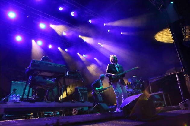Daniel Nentwig, Marcin Öz, Erlend Oye und Sebastian Maschat, v.l., von der Band The Whitest Boy Alive bei einem Open-Air-Konzert am Waschhaus in Potsdam, 25. August 2026. The Whitest Boy Alive Konzert Potsdam *** Daniel Nentwig, Marcin Öz, Erlend Oye, and Sebastian Maschat (from left) of the band The Whitest Boy Alive at an open-air concert at the Waschhaus in Potsdam on August 25, 2026. The Whitest Boy Alive Concert in Potsdam