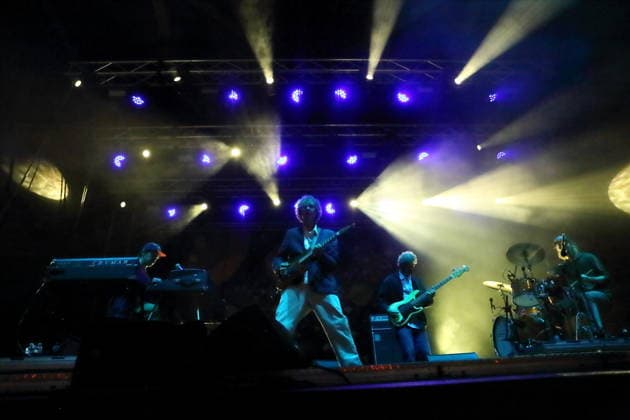 Daniel Nentwig, Erlend Oye, Marcin Öz und Sebastian Maschat, v.l., von der Band The Whitest Boy Alive bei einem Open-Air-Konzert am Waschhaus in Potsdam, 25. August 2026. The Whitest Boy Alive Konzert Potsdam *** Daniel Nentwig, Erlend Oye, Marcin Öz, and Sebastian Maschat (from left) of the band The Whitest Boy Alive at an open-air concert at the Waschhaus in Potsdam on August 25, 2026. The Whitest Boy Alive Concert in Potsdam