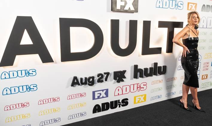 August 25, 2026, Bronx, New York, USA: Lucy Freyer wearing dress by Versace attends premiere of Adults Season 2 by FX at Metrograph in New York, NY on August 25, 2026. Bronx USA - ZUMAr339 20260825_znp_r339_027 Copyright: xLevxRadinx