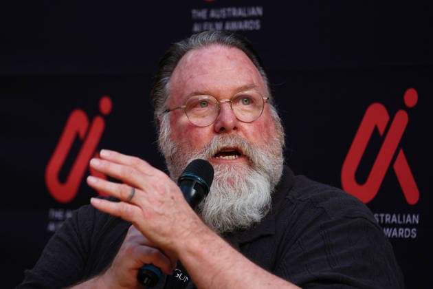AI FILM AWARDS, Film maker and AI Creator Clayton Jacobson speaks during the inaugural Australian AI Film Awards at The Precinct in Brisbane, Queensland, Australia, Tuesday, August 25, 2026. ( NO ARCHIVING Brisbane Queensland Australia  Copyright: xx 20260826133757897940