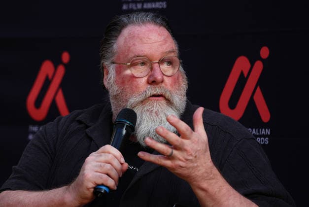 AI FILM AWARDS, Film maker and AI Creator Clayton Jacobson speaks during the inaugural Australian AI Film Awards at The Precinct in Brisbane, Queensland, Australia, Tuesday, August 25, 2026. ( NO ARCHIVING Brisbane Queensland Australia  Copyright: xx 20260826182545054121