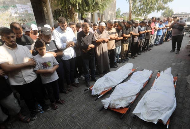 Palestinians Bury Three Killed in Israeli Strike in Jabalia Palestinians attend the funeral of three people at al-Shifa Hospital in Gaza City on August 26, 2026, after they were killed in an Israeli strike in Jabalia refugee camp, in the northern Gaza Strip. Photo by Bilal Osama apaimages Gaza city Gaza Strip Palestinian Territory 260826_Gaza_BO_00(20) Copyright: xapaimagesxBilalxOsamax xapaimagesx