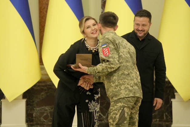 President of Ukraine Volodymyr Zelenskyy (R) and First Lady Olena Zelenska participate in the sixth National Legend of Ukraine awards ceremony at the Mariinskyi Palace, Kyiv, Ukraine, August 25, 2026. Established in 2021, the President of Ukraine’s National Legend of Ukraine award honours individuals who have contributed to the establishment of an independent Ukraine, the defence of the country and service to the Ukrainian people, the development of the national economy, science, education, culture, the arts, sport and health care, as well as active charitable and civic activities. This year, 18 recipients included military personnel, artists, musicians, athletes, foreign partners and journalists. (Photo by Yuliia Ovsiannikova Ukrinform) An  Copyright: xYuliiaxOvsiannikovax