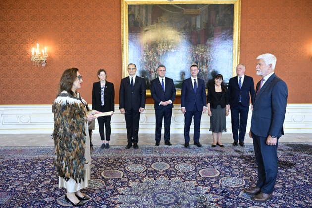 Czech President Petr Pavel, right, received Jane Charlotte Coombs, New Zealand s ambassador based in Berlin, Germany, on August 26, 2026, in Prague, Czech Republic. (CTKxPhoto RomanxVondrous) CTKPhotoP2026082604487  CTKPhotoP2026082604487