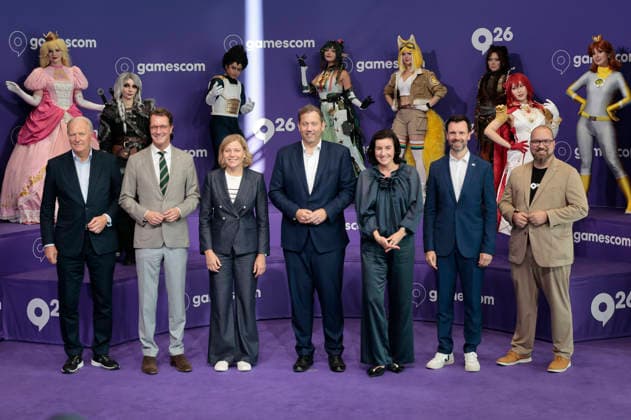 Gerald Böse, Hendrik Wüst, Henna Virkkunen, Lars Klingbeil, Dorothee Bär, Felix Falk und Lars Janssen bei der Politischen Eröffnung der weltgrößten Computerspielmesse Gamescom 2026 in der Koelnmesse. Köln, 26.08.2026 *** Gerald Böse, Hendrik Wüst, Henna Virkkunen, Lars Klingbeil, Dorothee Bär, Felix Falk, and Lars Janssen at the official opening of Gamescom 2026, the world’s largest video game trade show, at Koelnmesse in Cologne, August 26, 2026 Foto:xR.xSchmiegeltx xFuturexImagex gamescom_6912