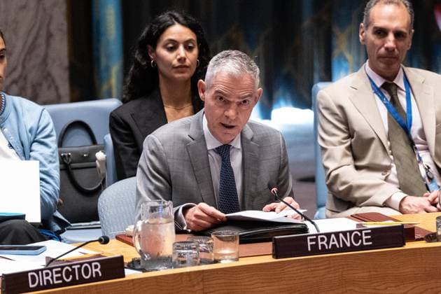 August 26, 2026, Bronx, New York, USA: Ambassador Jerome Bonnafont of France speaks at monthly Security Council meeting on Middle East including Palestinian question at UN Headquarters in New York, NY on August 26, 2026. Bronx USA  - ZUMAr339 20260826_znp_r339_022 Copyright: xLevxRadinx