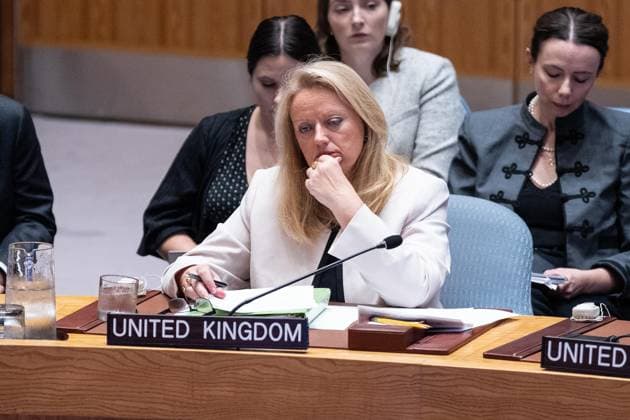 August 26, 2026, Bronx, New York, USA: Ambassador, Dame Sarah MacIntosh of United Kingdom participates at monthly Security Council meeting on Middle East including Palestinian question at UN Headquarters in New York, NY on August 26, 2026. Bronx USA - ZUMAr339 20260826_znp_r339_012 Copyright: xLevxRadinx
